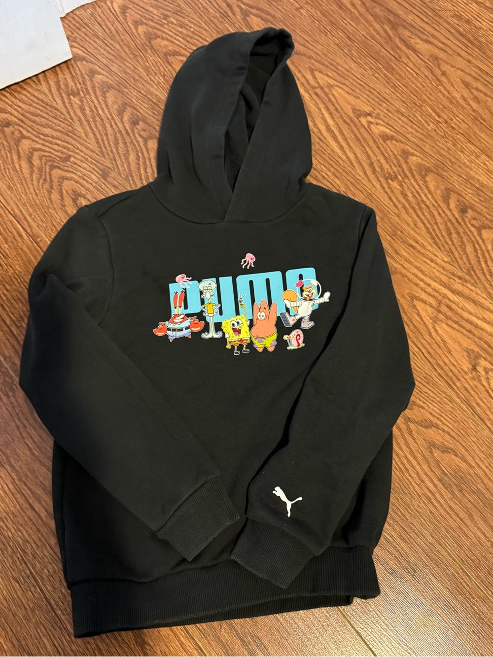 Puma Black Kids Hoodie with Colorful SpongeBob Graphic